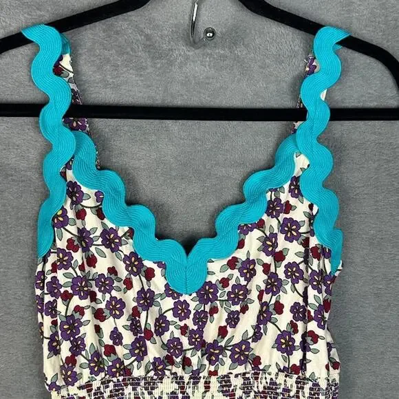 Melloday Dress Womens Small Cream Floral Tier Maxi Smocked Boho Cottage Peasant - Picture 2 of 15